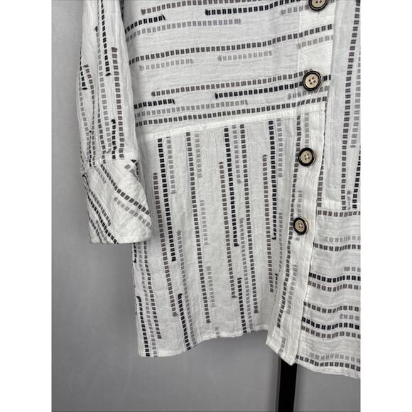 Habitat Button Down Shirt Women's Medium White Cotton Block Pattern Boho Artsy - Picture 4 of 13